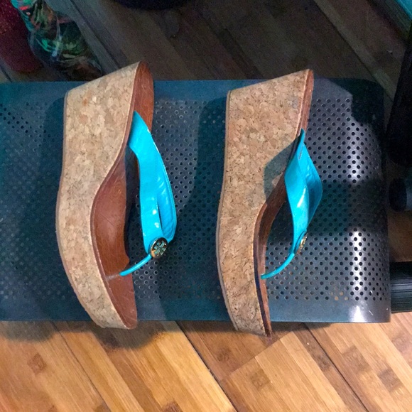 Vibrant teal Tory Burch Wedged Patent Leather Sandal - Picture 3 of 3